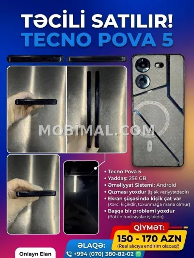 Tecno Pova 5, 256 GB, rəng - Qara, Qırıq